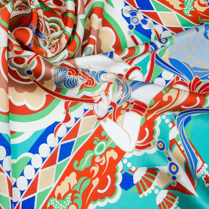 Buddha Stones Dunhuang Musician Playing Frescoes 100% Mulberry Silk Scarf Premium Grade 6A Dunhuang Silk Shawl - image 4