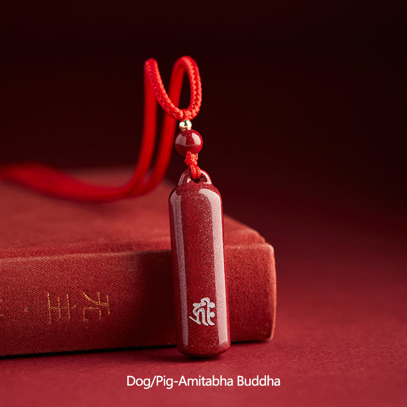 Buddha Stones Chinese Zodiac Natal Buddha Cinnabar Amulet Protection String Necklace Pendant - Red - Dog/Pig-Amitabha Buddha - image 27