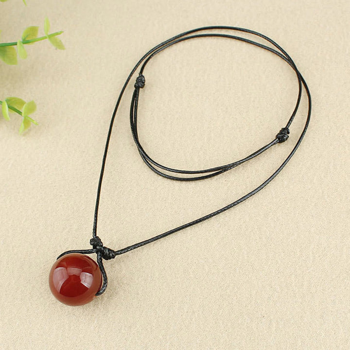 Buddha Stones Red Agate Bead Confidence Leather Rope Necklace Pendant - image 6