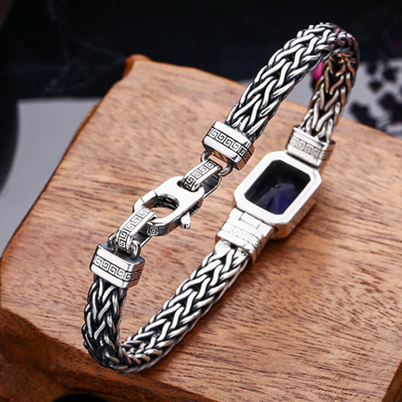 Buddha Stones Retro Blue Acrylic Dragon Keel Braided Design Healing Wealth Buckle Bracelet - image 6