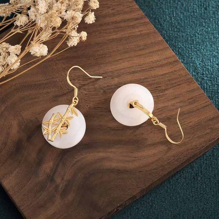 Buddha Stones FengShui White Jade Fortune Earrings - image 4