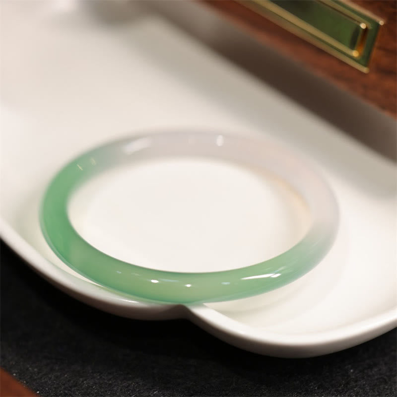 Buddha Stones Natural White And Green Chalcedony Agate Positive Cuff Bracelet Bangle - 60-61mm - image 0
