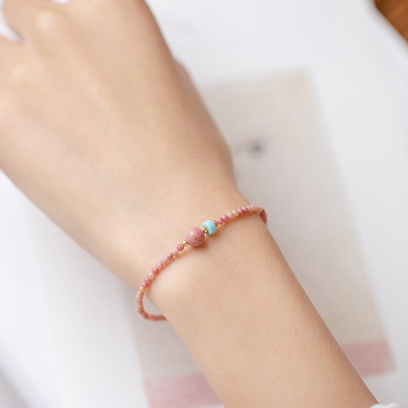 Buddha Stones 14K Gold Plated Natural Rhodonite Loving Energy Chain Bracelet - image 5
