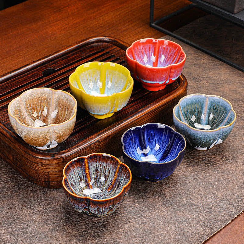 Buddha Stones 6Pcs Plum Blossom Petal Pattern Chinese Jianzhan Kiln Change Ceramic Teacup Kung Fu Tea Cup Bowl With Gift Box - image 0