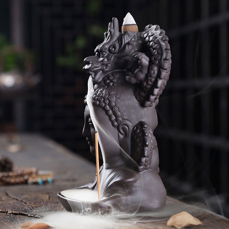 Buddha Stones Dragon Buddha Auspicious Clouds Purple Clay Healing Incense Burner Decoration - image 3