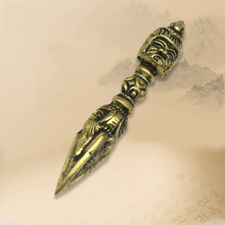 Buddha Stones Handmade Nepal Small Vajra Dorje Engraved Enlightenment Copper Decoration - image 3