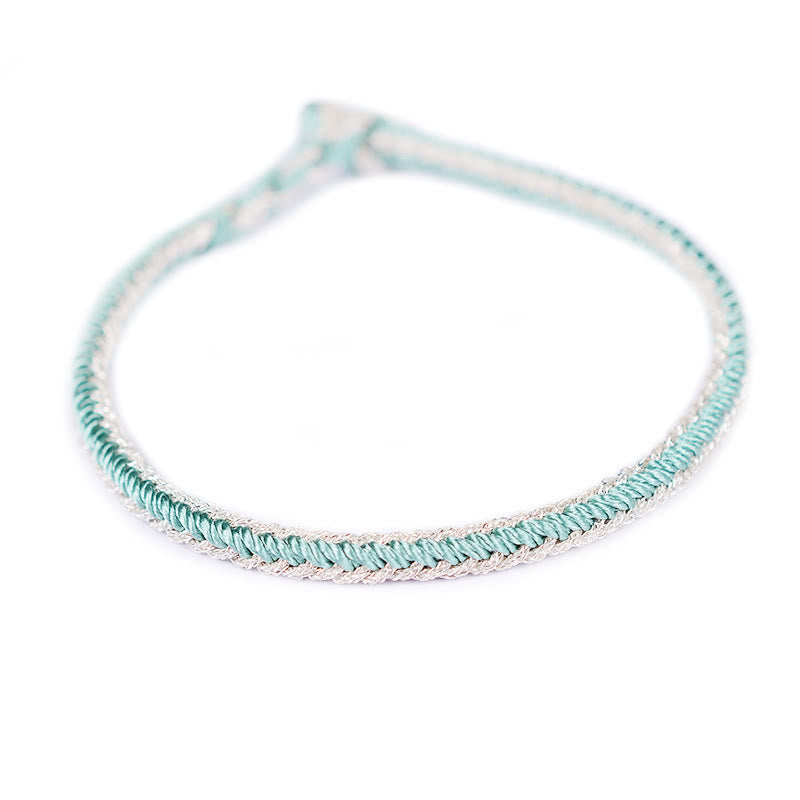 Buddha Stones Two-Color Rope Handcrafted Eight Thread Peace Knot Bracelet - Green Silver(Wrist Circumference 17cm) - image 12