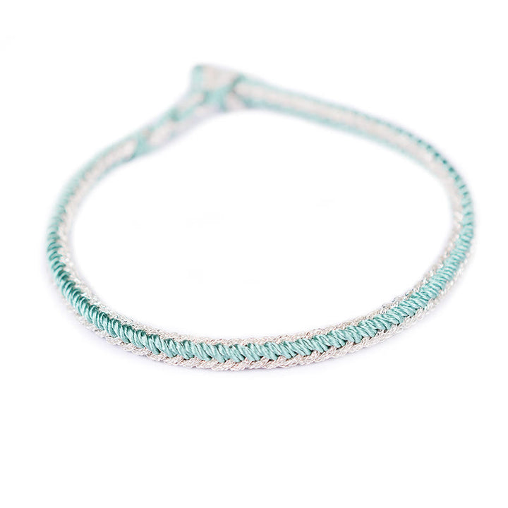 Buddha Stones Two-Color Rope Handcrafted Eight Thread Peace Knot Bracelet - Green Silver(Wrist Circumference 17cm) - image 12