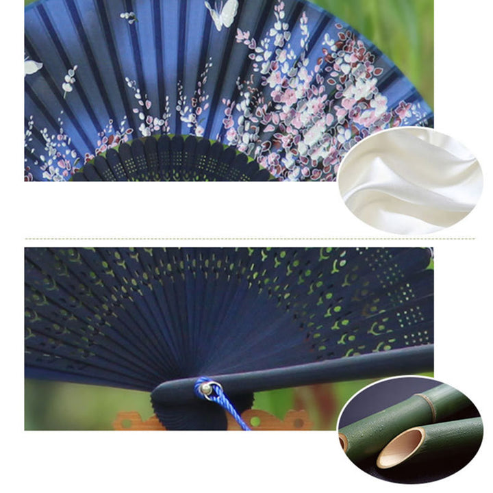 Buddha Stones Butterfly Flowers Handheld Bamboo Folding Fan - image 4