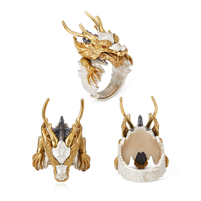 Buddha Stones 925 Sterling Silver Dragon Luck Success Protection Adjustable Ring Pendant - image 10