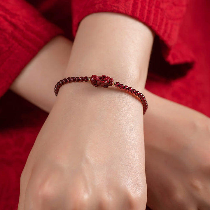 Buddha Stones Garnet Cinnabar PiXiu Blessing Calm String Bracelet - image 8