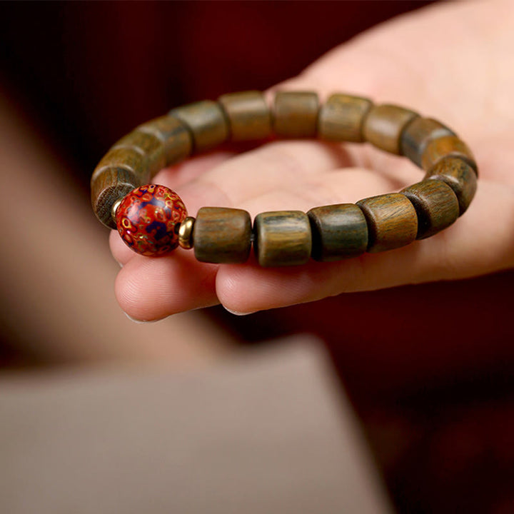Buddha Stones Natural Green Sandalwood Small Leaf Red Sandalwood Lacquer Bead Peace Bracelet - image 4