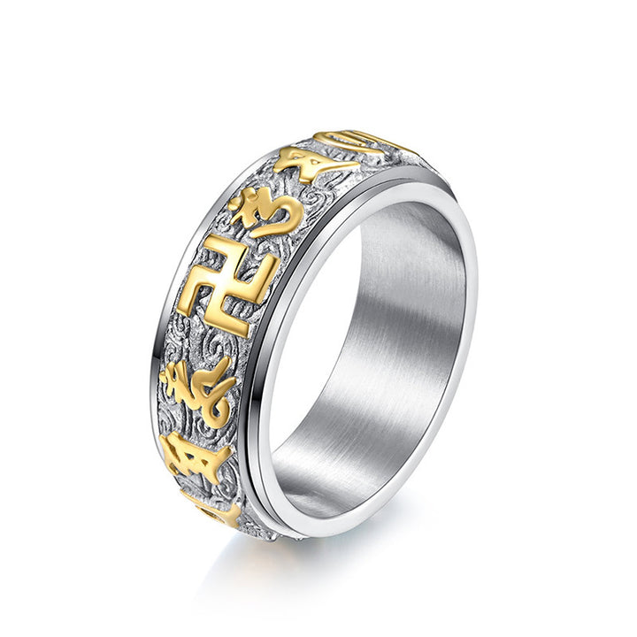 Buddha Stones Om Mani Padme Hum Balance Calm Titanium Steel Ring - image 2