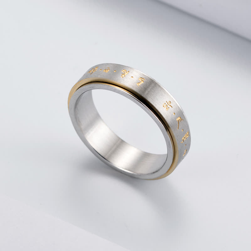 Buddha Stones Mantra Titanium Steel Balance Rotatable Ring - image 8