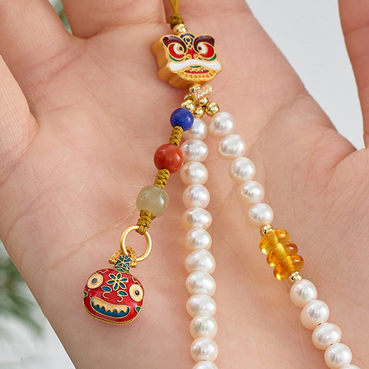 Buddha Stones Natural Pearl Cinnabar Money Bag Bell Gold Swallowing Beast Dancing Lion Healing Phone Hanging Decoration - image 8