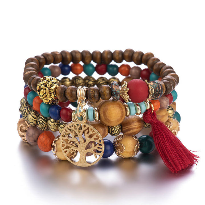 Buddha Stones Wenge Wood Layered Tree Tassel Healing Bracelet - image 2
