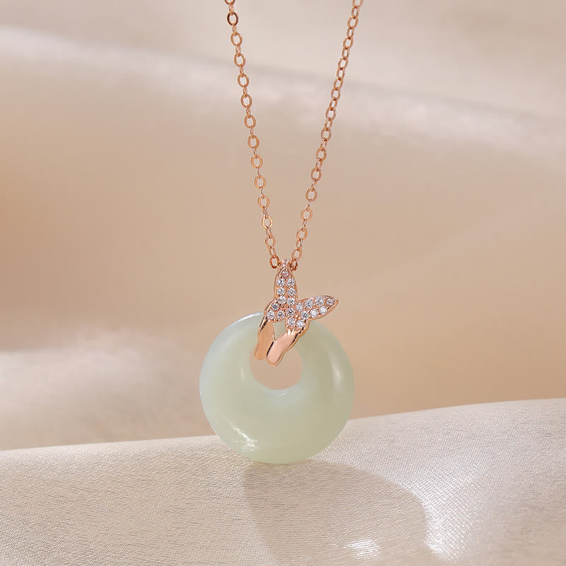 Buddha Stones 925 Sterling Silver Natural Hetian Jade Zircon Butterfly Luck Necklace Pendant - Hetian Jade(Prosperity♥Abundance) - image 0