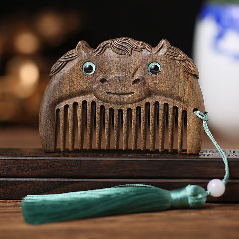 Chinese Zodiac Green Sandalwood Peace Mini Portable Comb - Chacate Preto Wood - Horse - image 13
