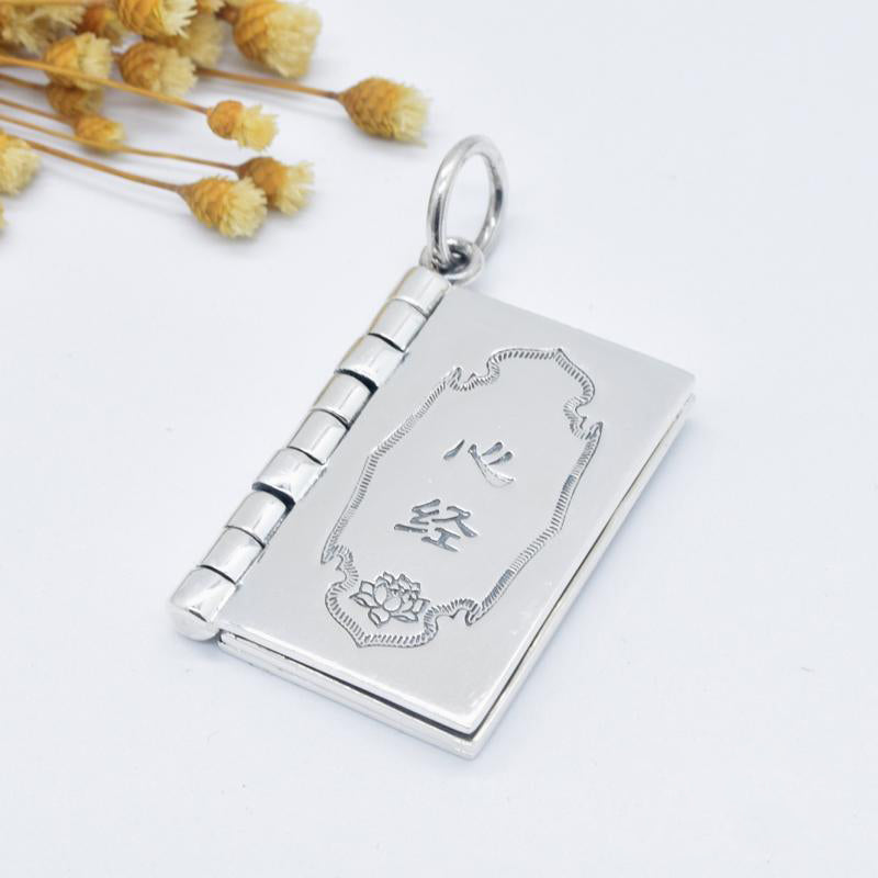 Buddha Stones 990 Sterling Silver Heart Sutra Great Compassion Shurangama Mantra Lotus Vajra Peace Necklace Pendant - Heart Sutra - image 4