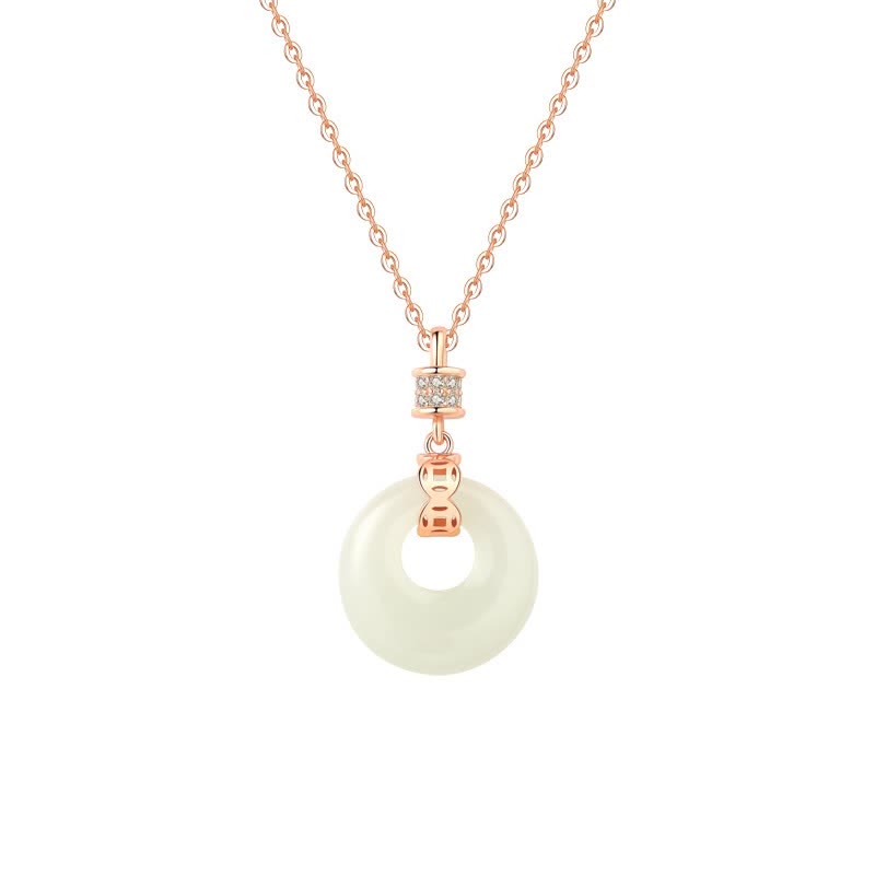 Buddha Stones 925 Sterling Silver Hetian White Jade Coin Flower Peace Buckle Luck Necklace Pendant - image 4