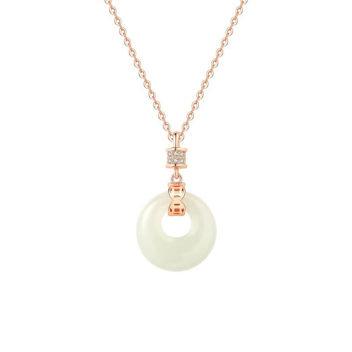 Buddha Stones 925 Sterling Silver Hetian White Jade Coin Flower Peace Buckle Luck Necklace Pendant - image 4