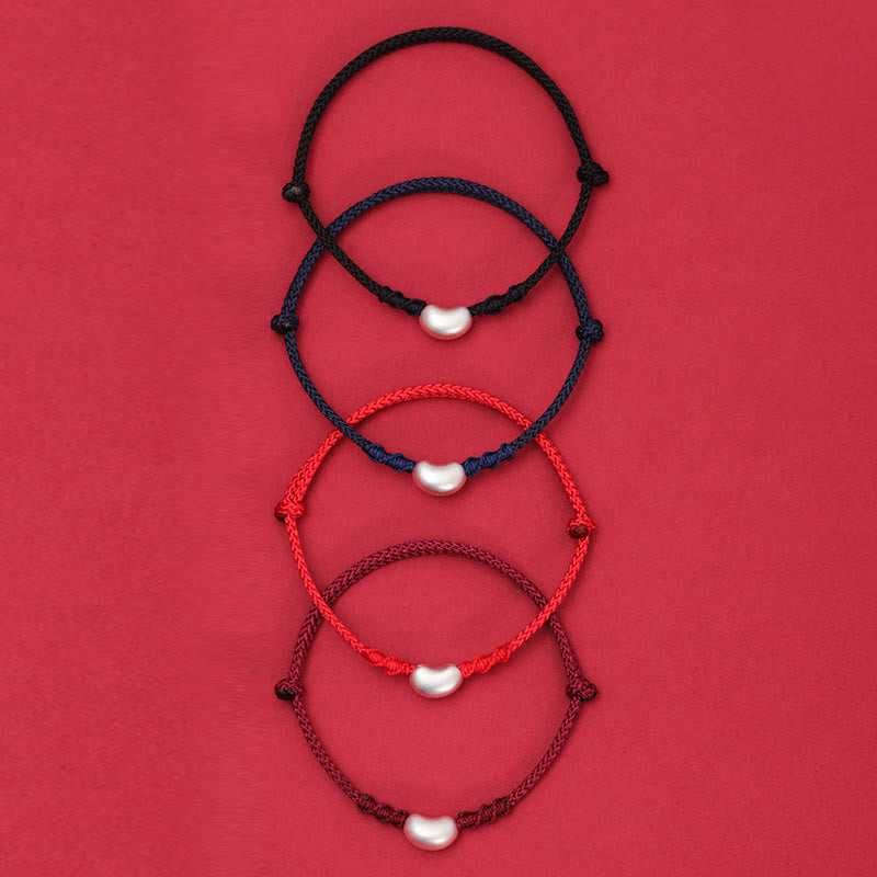 Buddha Stones 999 Sterling Silver Bean Design Luck Connection Handmade Braided Bracelet - image 13