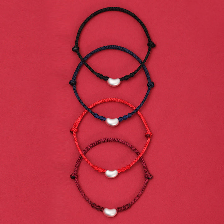 Buddha Stones 999 Sterling Silver Bean Design Luck Connection Handmade Braided Bracelet - image 13