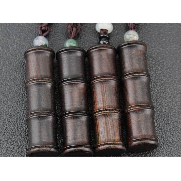Buddha Stones Ebony Wood Bamboo Pattern Ghau Prayer Box Peace Necklace Pendant - image 13