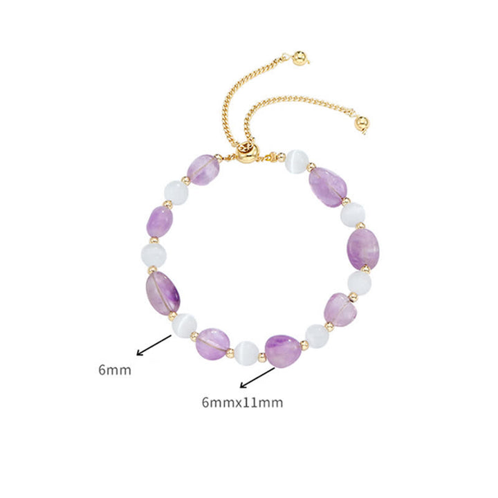 Buddha Stones Amethyst Pink Crystal Black Rutilated Quartz Spiritual Awareness Bracelet - image 6