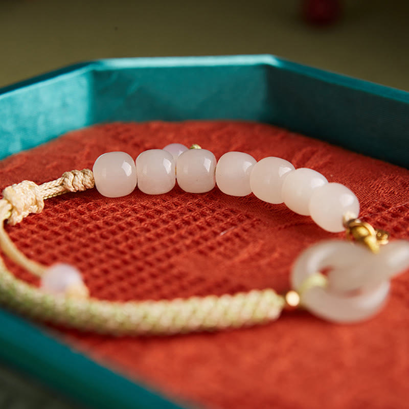 Buddha Stones Natural Hetian Jade Bead Double Peace Buckle Fu Character Abundance Braided Bracelet - image 15