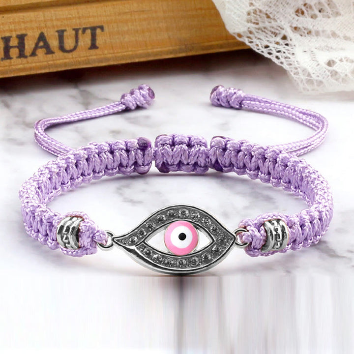 Buddha Stones Evil Eye Keep Away Evil Spirits String Bracelet - Purple Pink Evil Eye - Silver Border - image 77