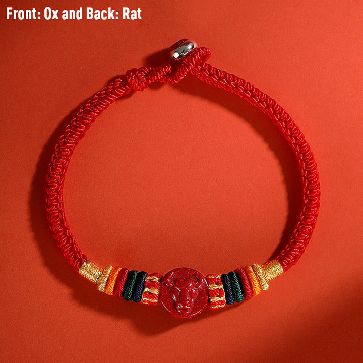 Buddha Stones Year of the Dragon 925 Sterling Silver Chinese Zodiac Cinnabar Auspicious Matches Blessing Bracelet - Ox - 23cm - image 15
