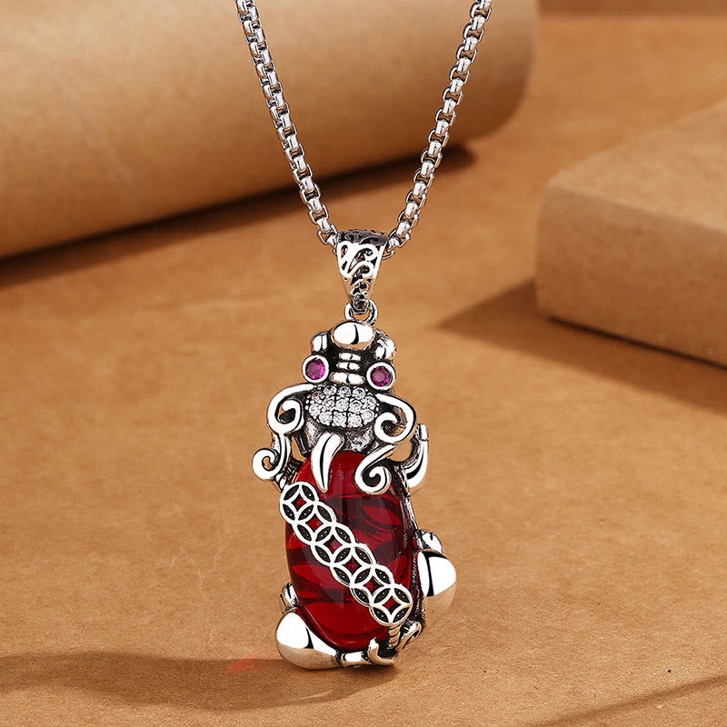 Buddha Stones PiXiu Garnet Copper Coin Wealth Luck Necklace Pendant - PiXiu&Chain - image 0
