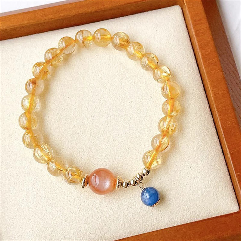 Buddha Stones Natural Gold Rutilated Quartz Sun Stone Kyanite Wealth Bracelet - Rutilated Quartz(Auspiciousness♥Courage)(Wrist Circumference 14-16cm) - image 0