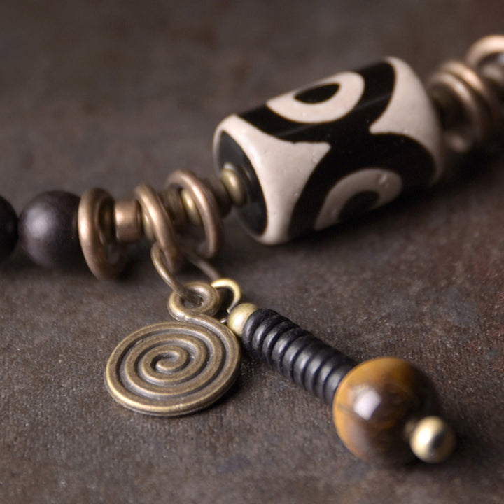 Buddha Stones Ebony Wood Dzi Bead Copper Protection Couple Bracelet - image 2