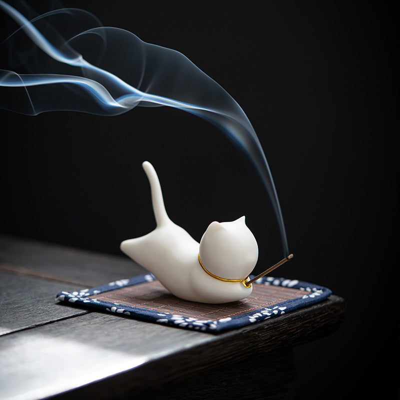 Lovely Cat Panda Ceramic Blessing Incense Burner Decoration - image 0