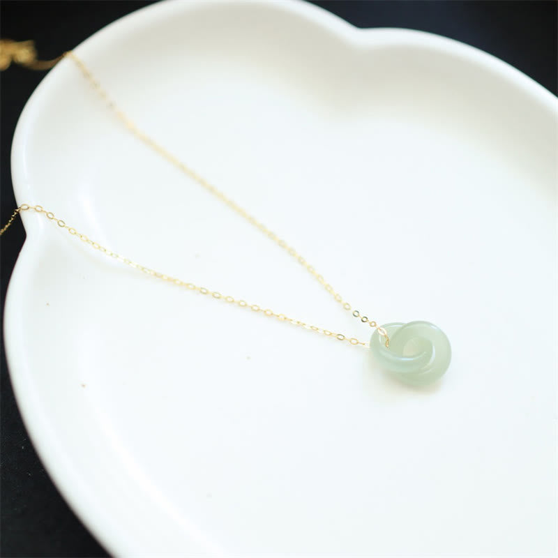 Buddha Stones 925 Sterling Silver Natural Double Peace Buckle Hetain Jade Luck Necklace Pendant - image 2