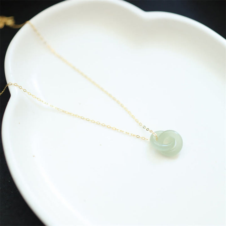Buddha Stones 925 Sterling Silver Natural Double Peace Buckle Hetain Jade Luck Necklace Pendant - image 2