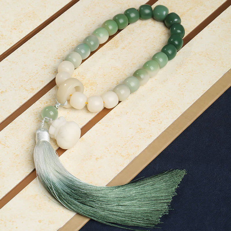 Buddha Stones Natural Gradient Bodhi Seed Fortune Money Bag Lotus Wisdom Tassel Wrist Mala - image 1
