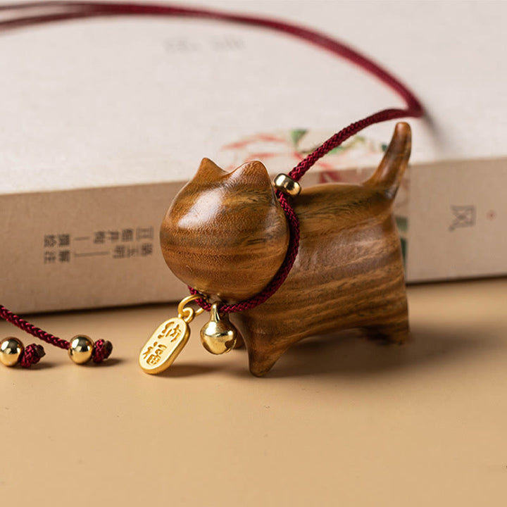 Buddha Stones Ebony Wood Green Sandalwood Lucky Cat Fu Character Lucky Fortune Bell Balance Car Hanging Decoration - image 10