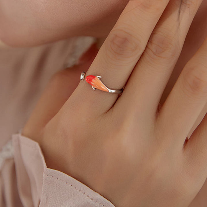 Buddha Stones Koi Fish Copper Balance Luck Adjustable Ring - image 2