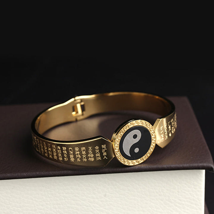 Buddha Stones Yin Yang Lotus Om Mani Padme Hum Mantra Titanium Steel Harmony Bracelet Bangle - image 3