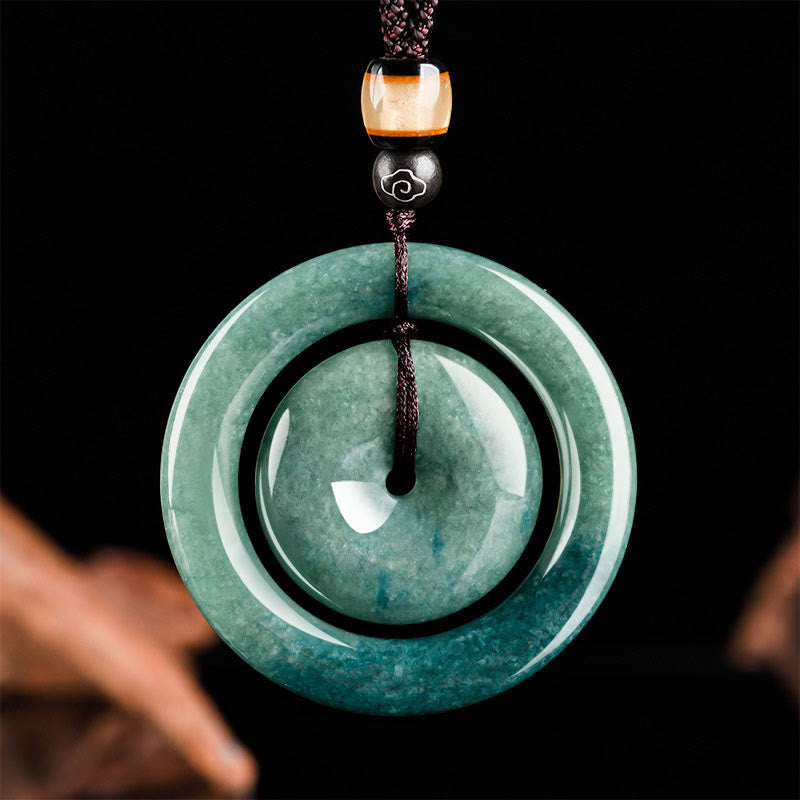 Buddha Stones Natural Round Jade Peace Buckle Luck Prosperity Necklace Pendant - Jade(Prosperity♥Abundance) - image 0