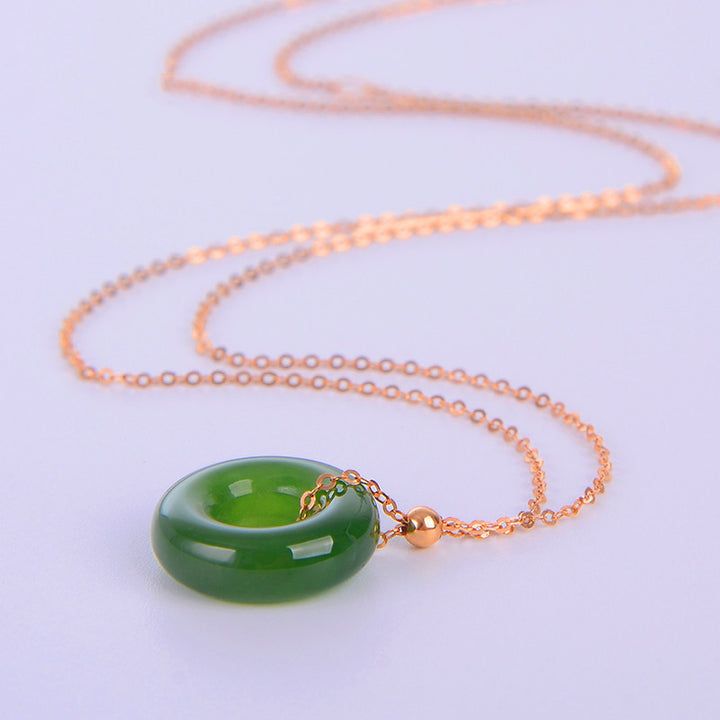 Round Cyan Jade Healing 14K Gold Necklace Pendant - image 8