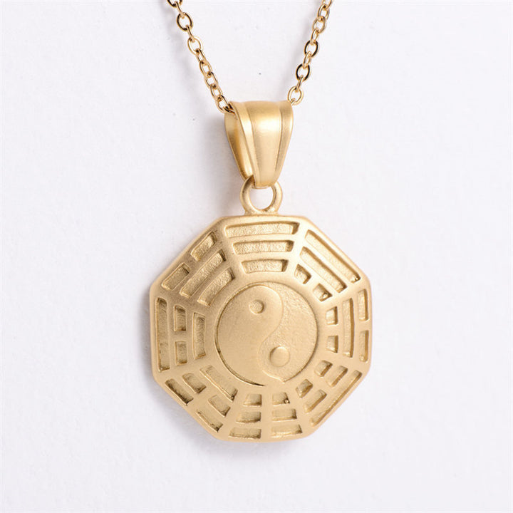 Buddha Stones Bagua Yin Yang Titanium Steel Balance Necklace Chain Pendant - image 2