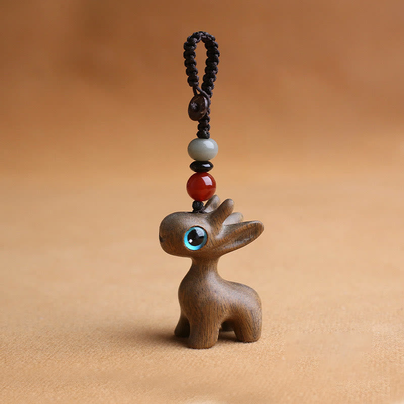 Buddha Stones Sandalwood Small Leaf Red Sandalwood Ebony Wood Green Sandalwood Lucky Mini Deer Carved Protection Key Chain Phone Hanging Decoration - Green Sandalwood 40mm - Key Chain - image 13