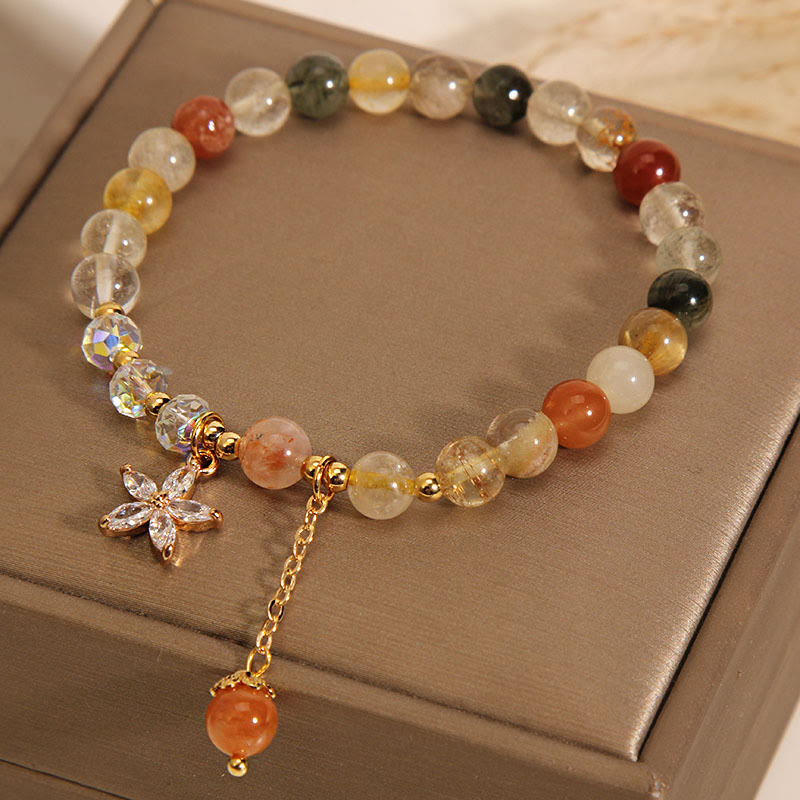 Buddha Stones Multicolored Rutilated Quartz Auspiciousness Zircon Flower Bracelet - image 4
