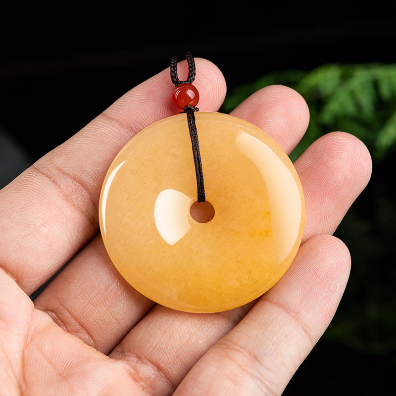 Buddha Stones Round Golden Silk Jade Peace Buckle Wealth Pendant Necklace - image 3