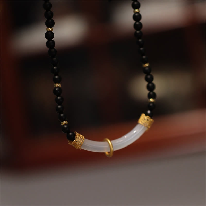 925 Sterling Silver Black Onyx Chalcedony Protection Beaded Necklace Pendant - image 3