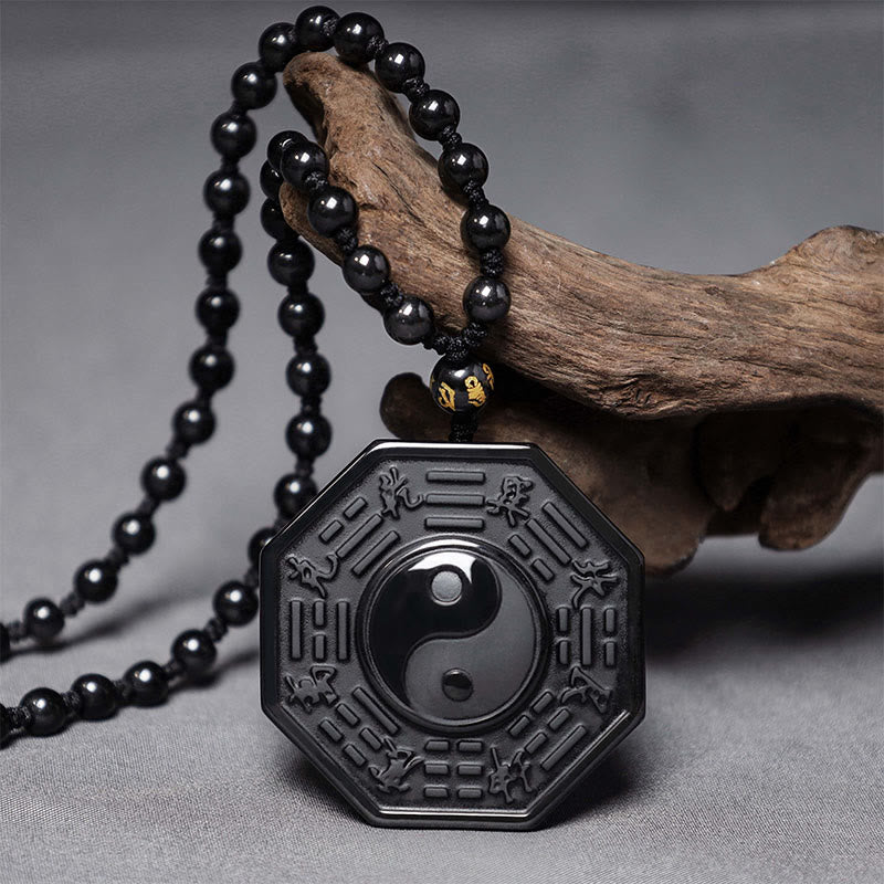 Buddha Stones Black Obsidian Stone Yin Yang Pendant Necklace - Obsidian - image 0